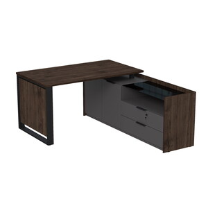 Стол рабочий на опорной двусоставной тумбе, с ящиками, с замком