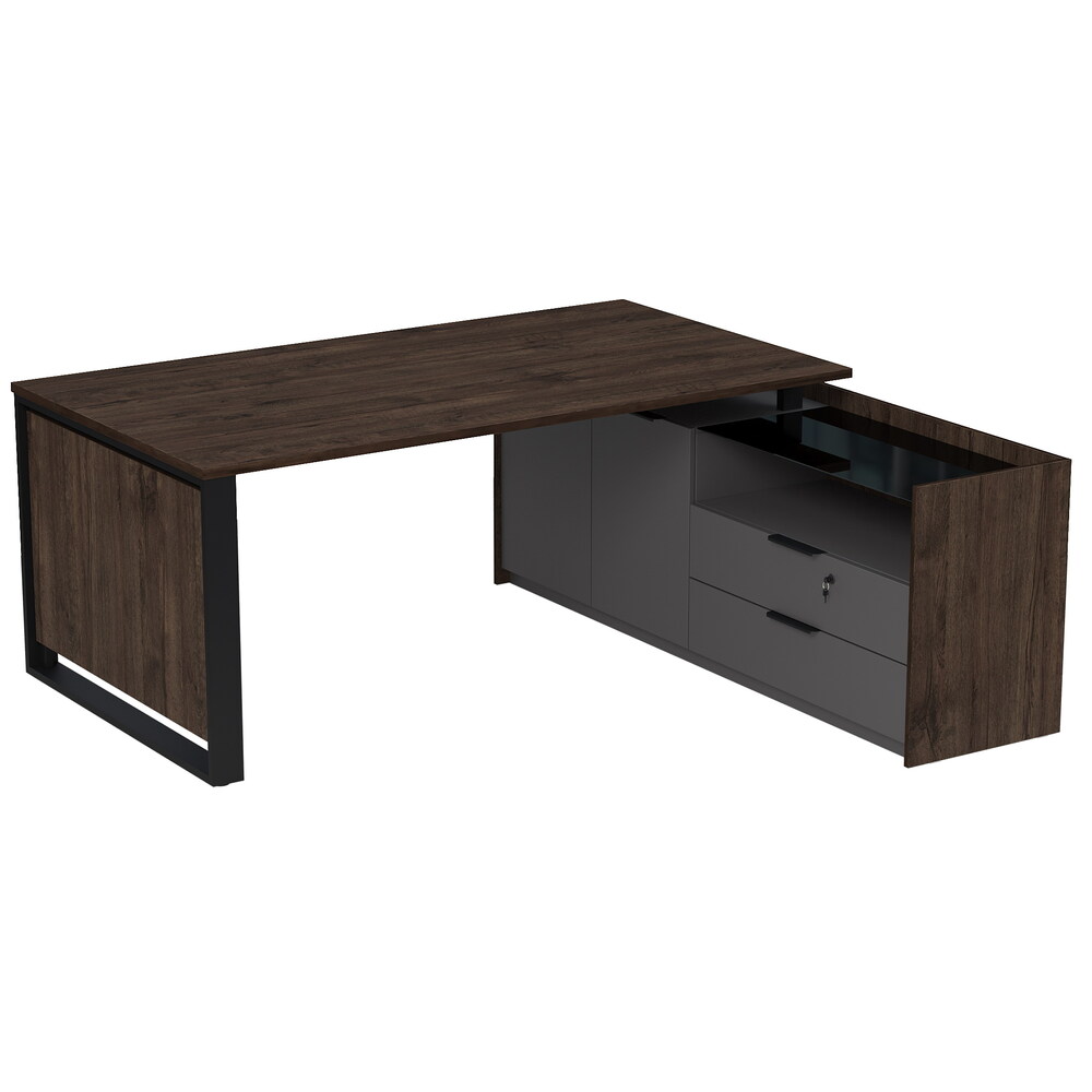 Стол рабочий на опорной двусоставной тумбе, с ящиками, с замком