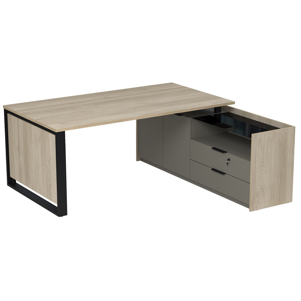 Стол рабочий на опорной двусоставной тумбе, с ящиками, с замком