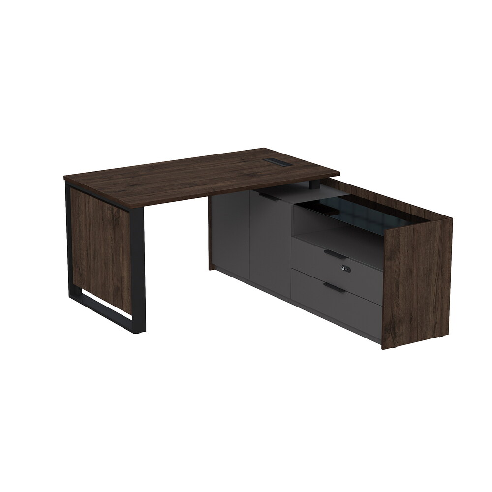 Стол рабочий с люч, на опор двусоставной тумбе, с ящиками (метабокс), с код замком