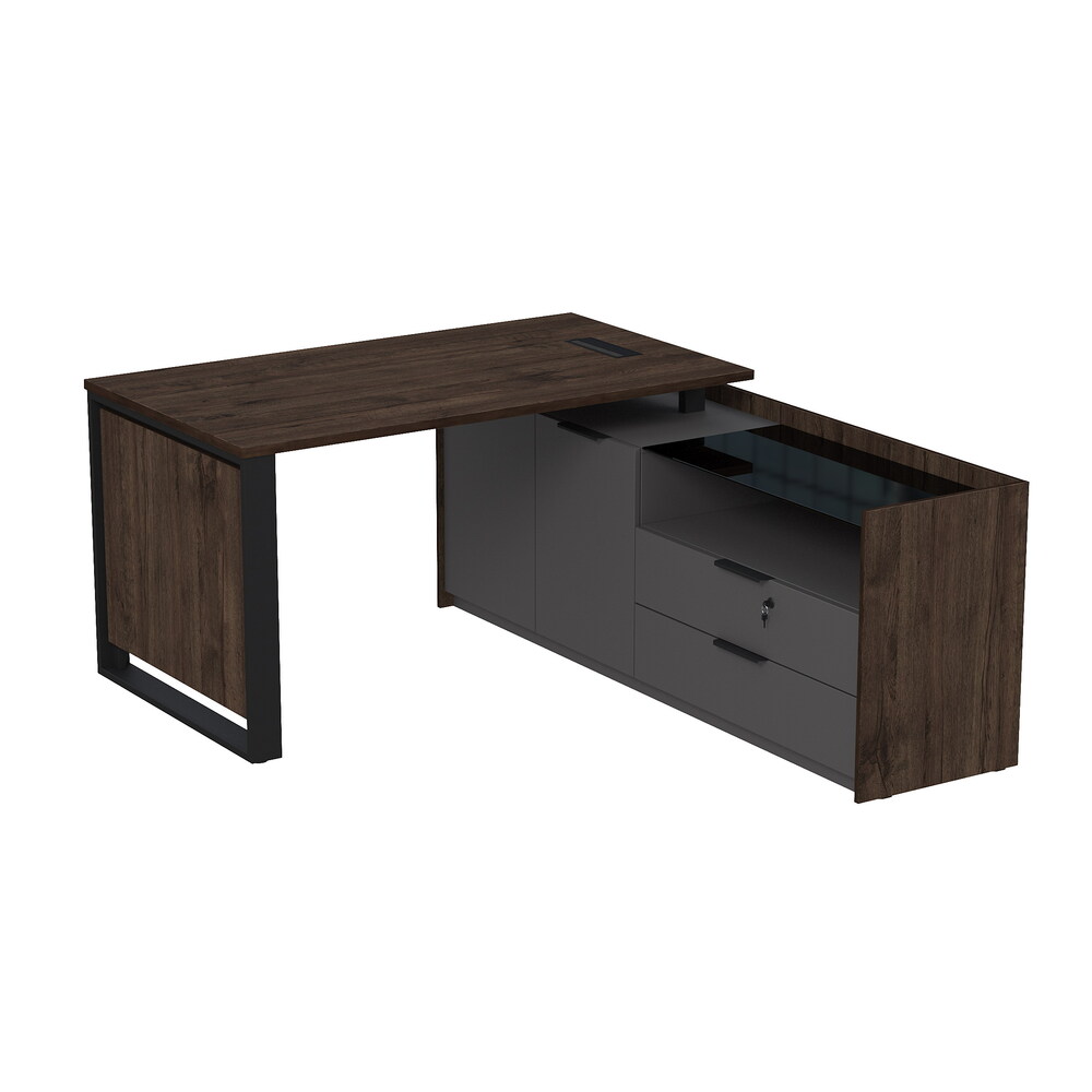 Стол рабочий с люч, на опорной двусоставной тумбе, с ящиками, с замком