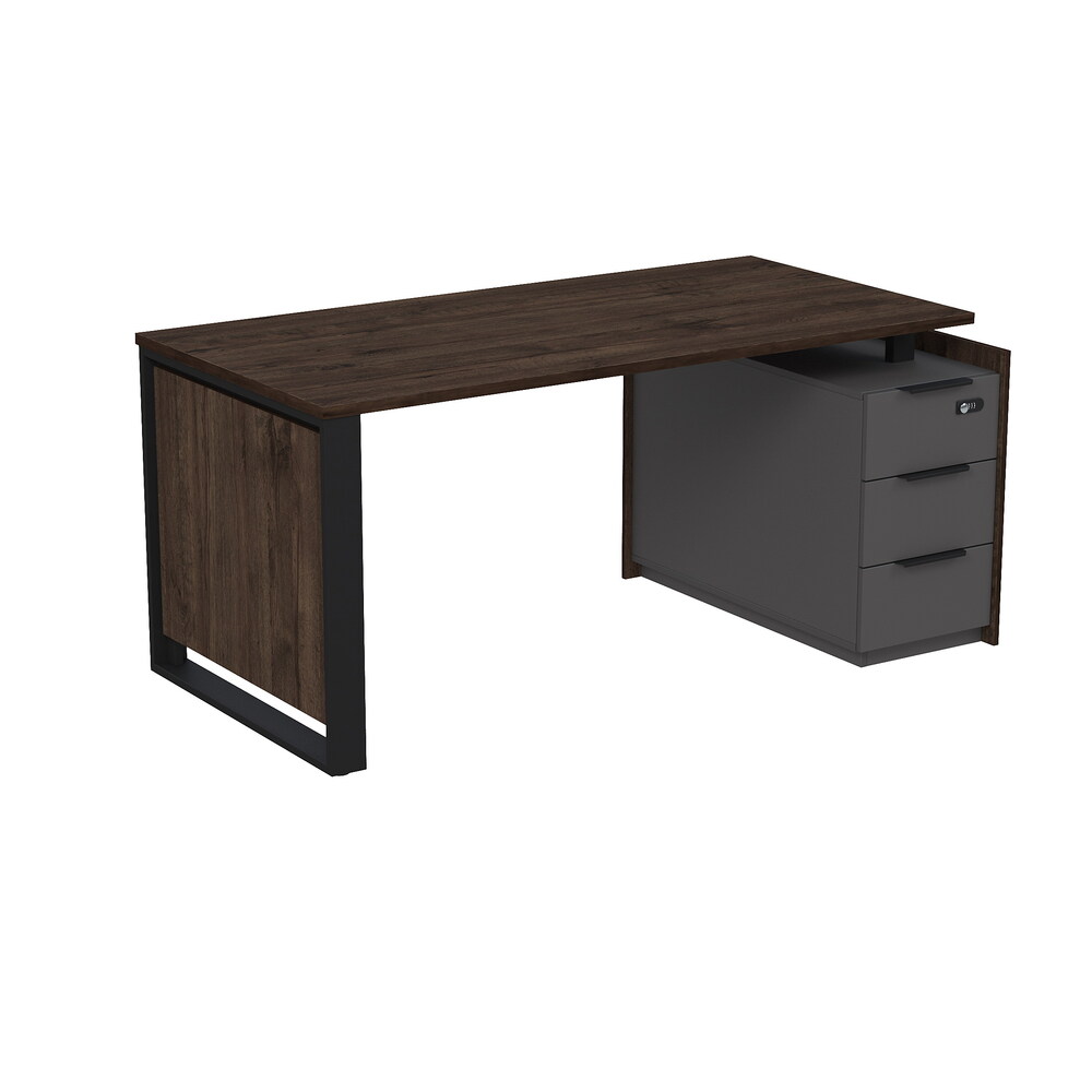 Стол рабочий на опорной угловой тумбе, с ящиками, с код замком