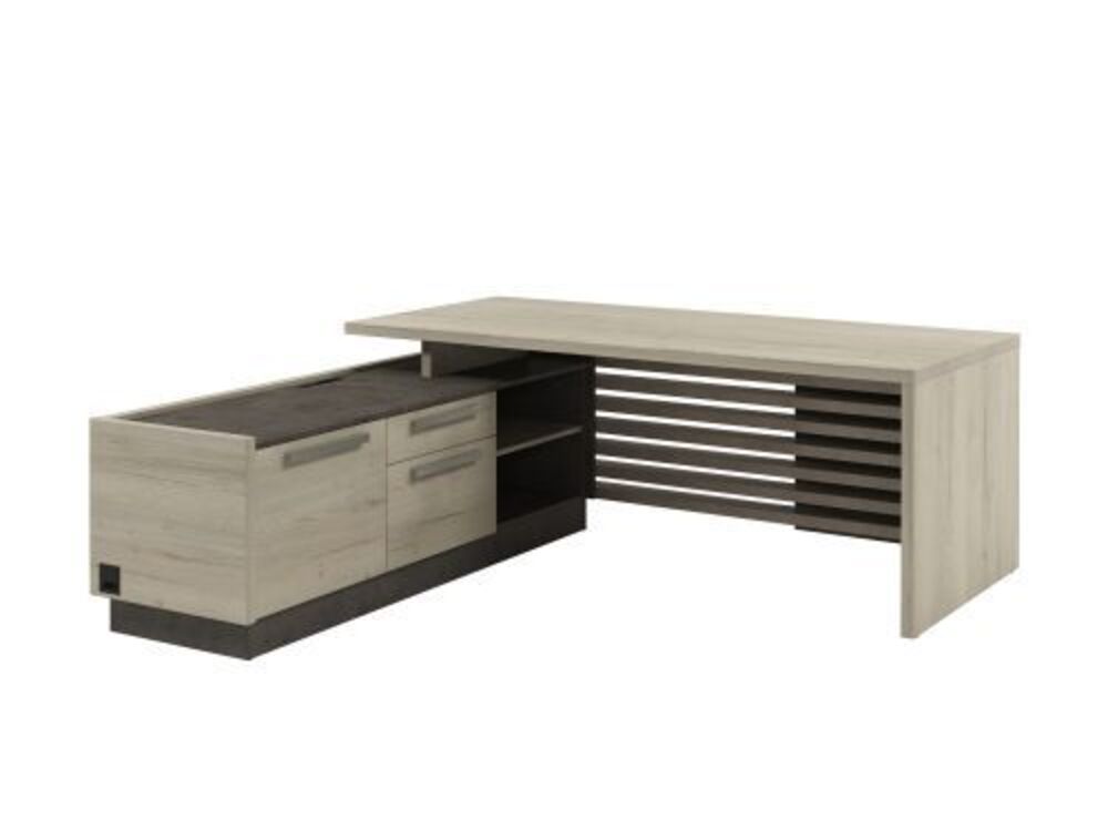 Стол руководителя с опорной тумбой с блоком розеток (левый)