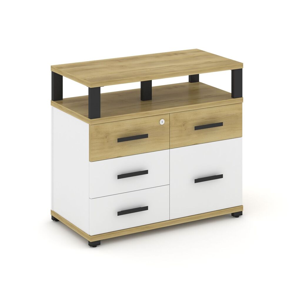 Тумба приставная широкая 4 ящика + 1 распашной фасад с надставкой широкой