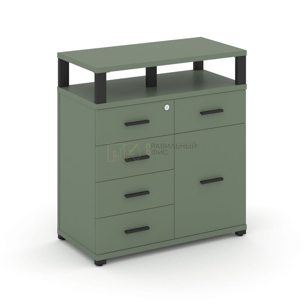 Тумба приставная широкая 5 ящиков + 1 распашной фасад с надставкой широкой
