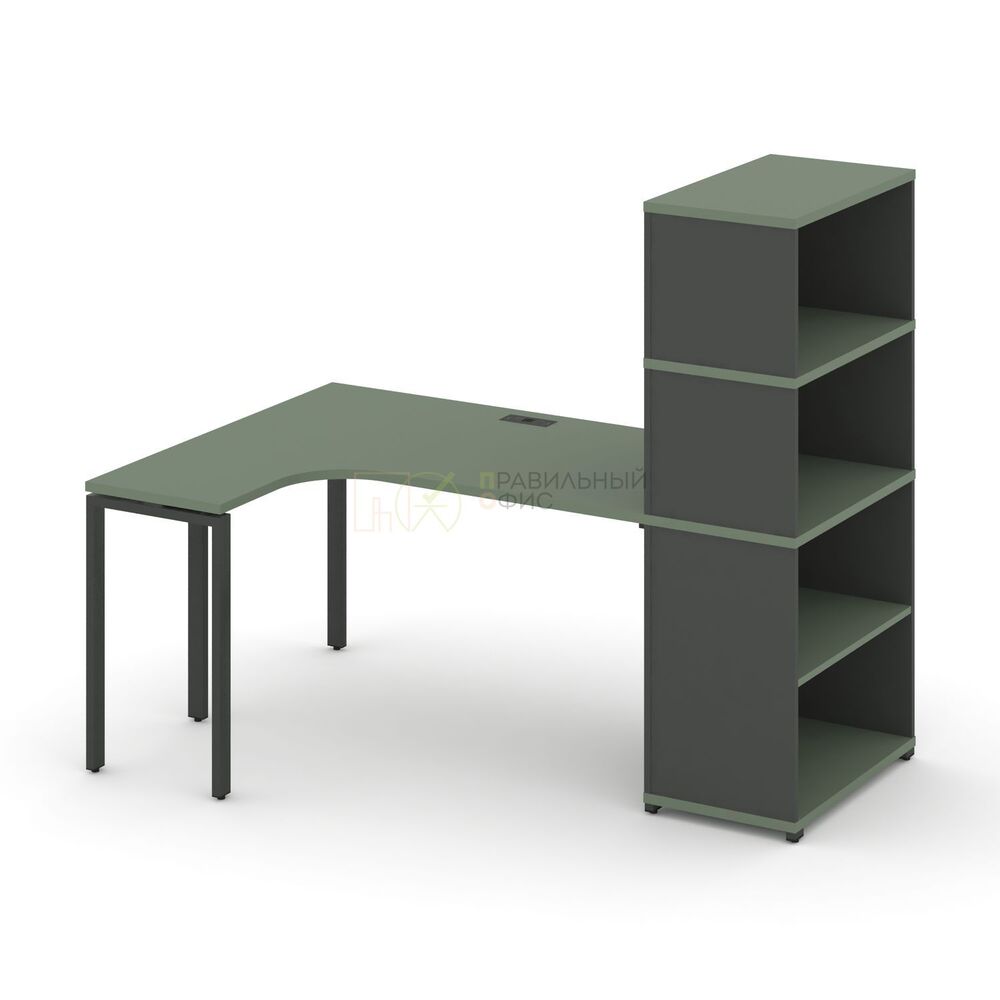 Стол эргономичный с опорным стеллажом с надставкой высокой левый