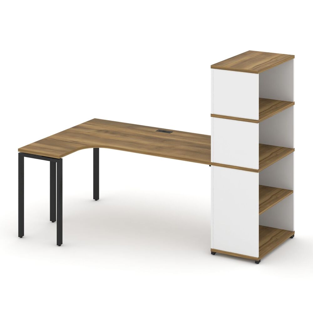 Стол эргономичный с опорным стеллажом с надставкой высокой левый