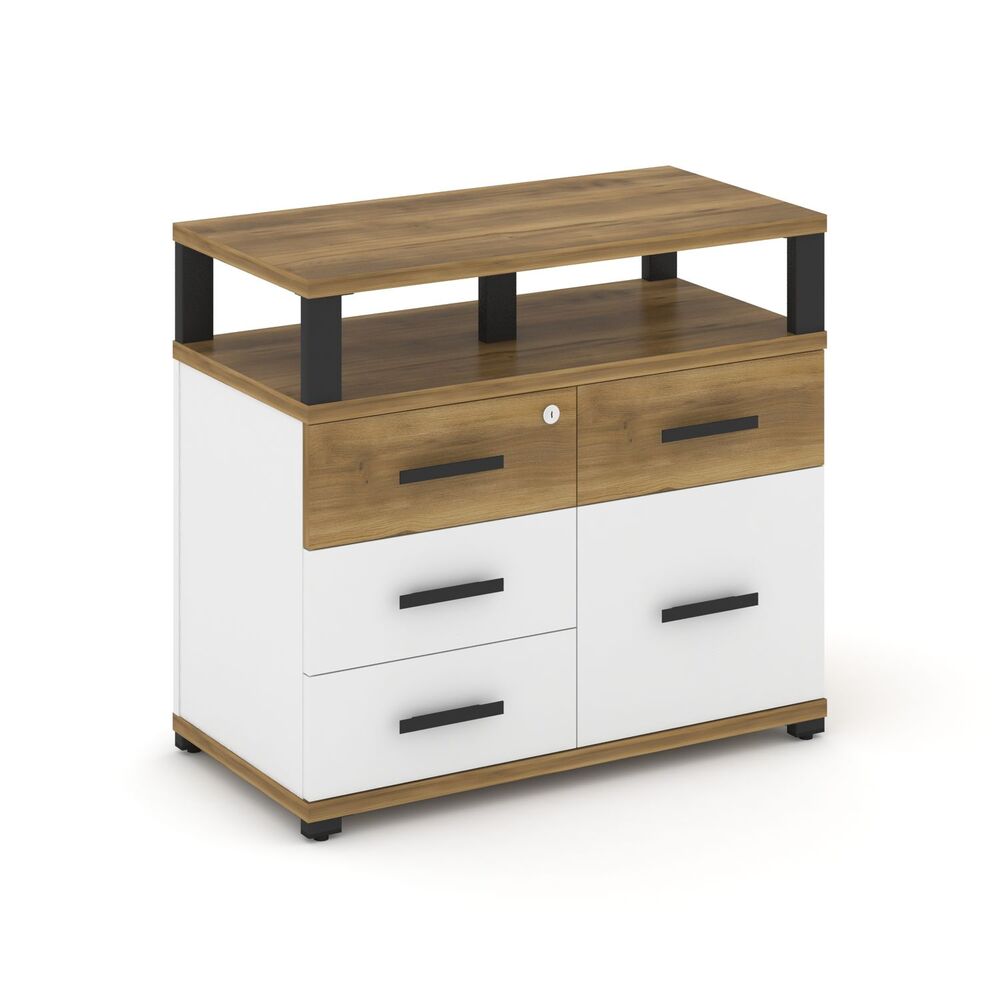 Тумба приставная широкая 4 ящика + 1 распашной фасад с надставкой широкой