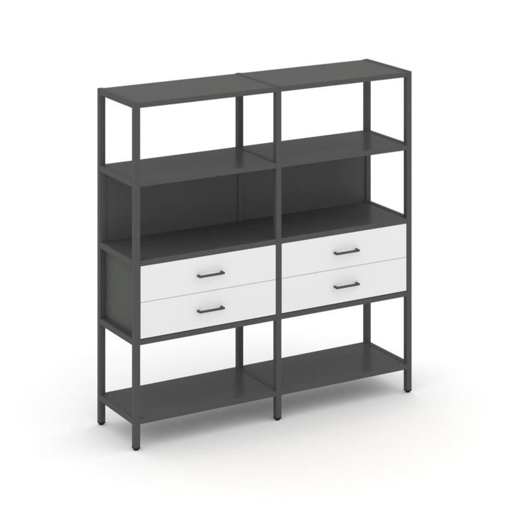 Двухсекционный стеллаж четырехярусный с ящиками