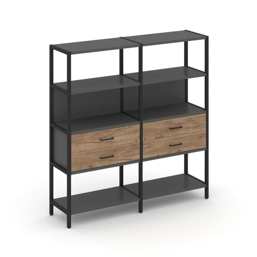 Двухсекционный стеллаж четырехярусный с ящиками