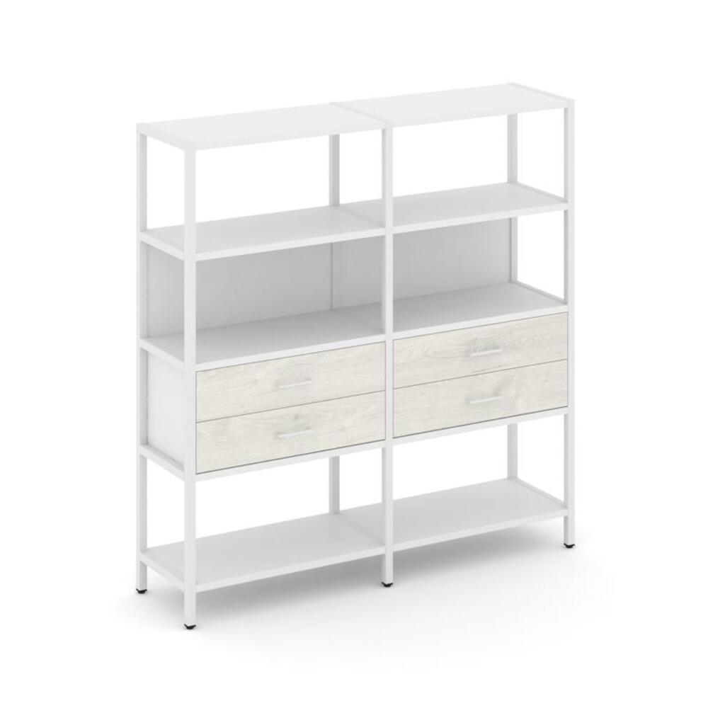 Двухсекционный стеллаж четырехярусный с ящиками