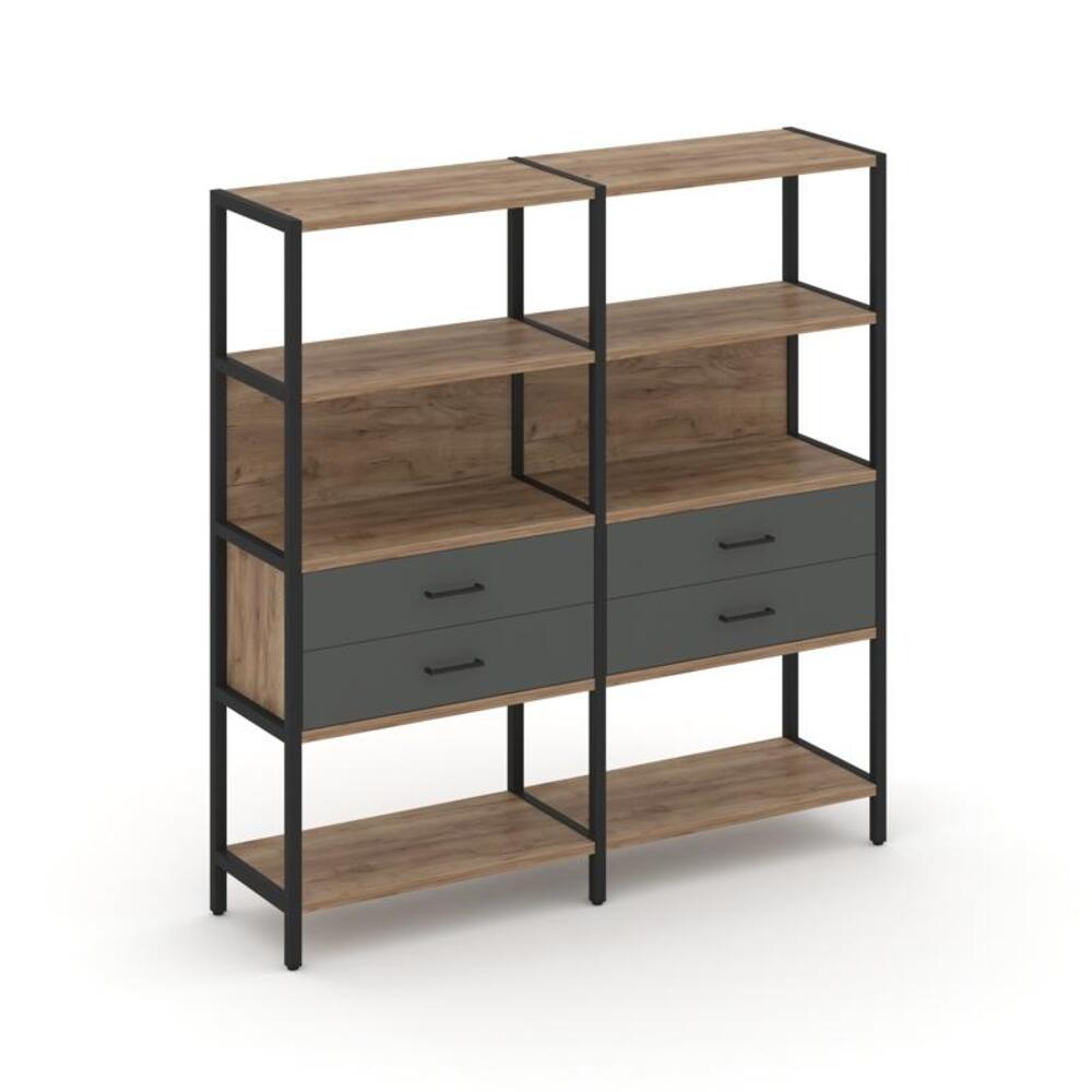 Двухсекционный стеллаж четырехярусный с ящиками