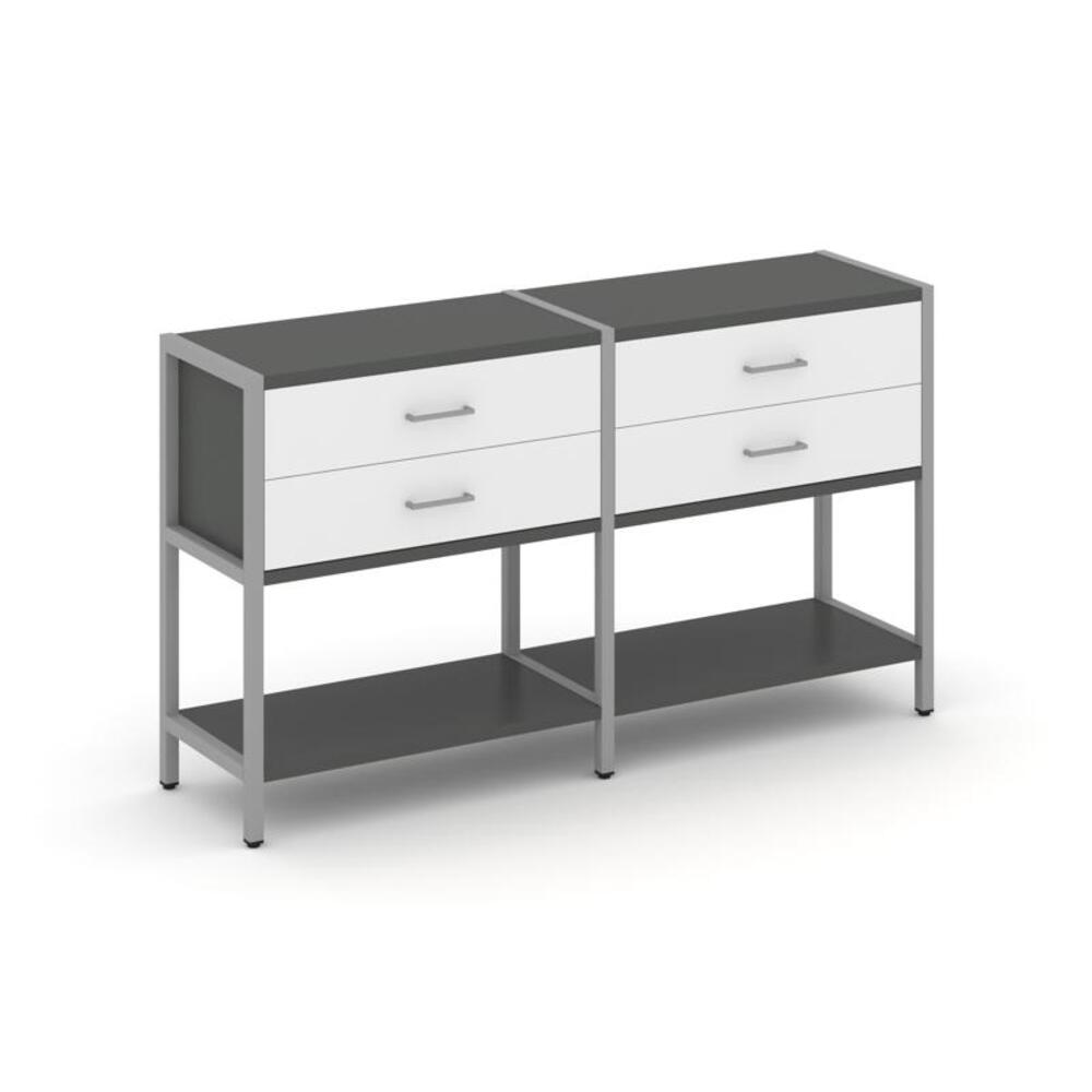 Двухсекционный стеллаж двухярусный с ящиками