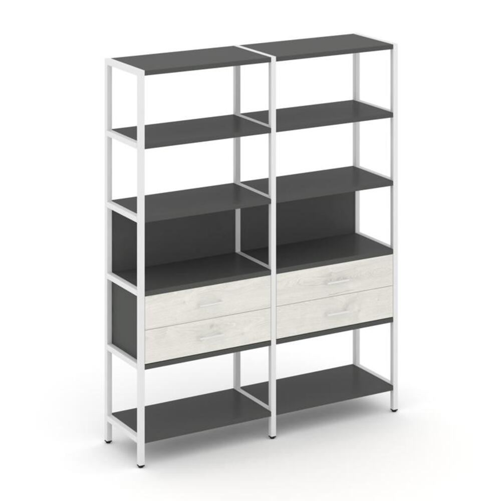 Двухсекционный стеллаж пятиярусный с ящиками