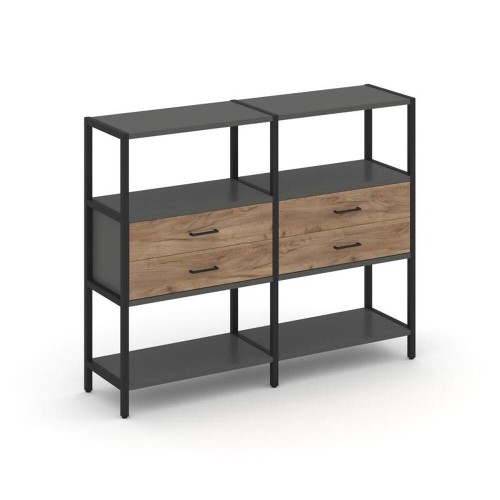 Двухсекционный стеллаж трехярусный с ящиками