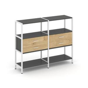 Двухсекционный стеллаж трехярусный с ящиками