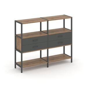 Двухсекционный стеллаж трехярусный с ящиками