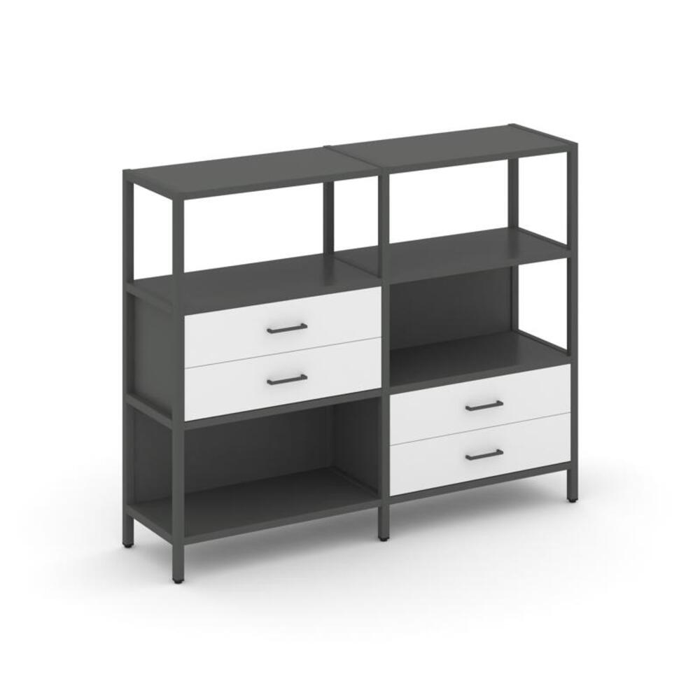 Двухсекционный стеллаж трехярусный с ящиками