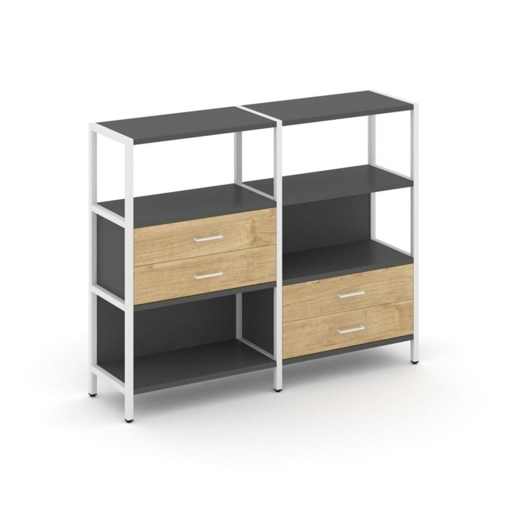 Двухсекционный стеллаж трехярусный с ящиками