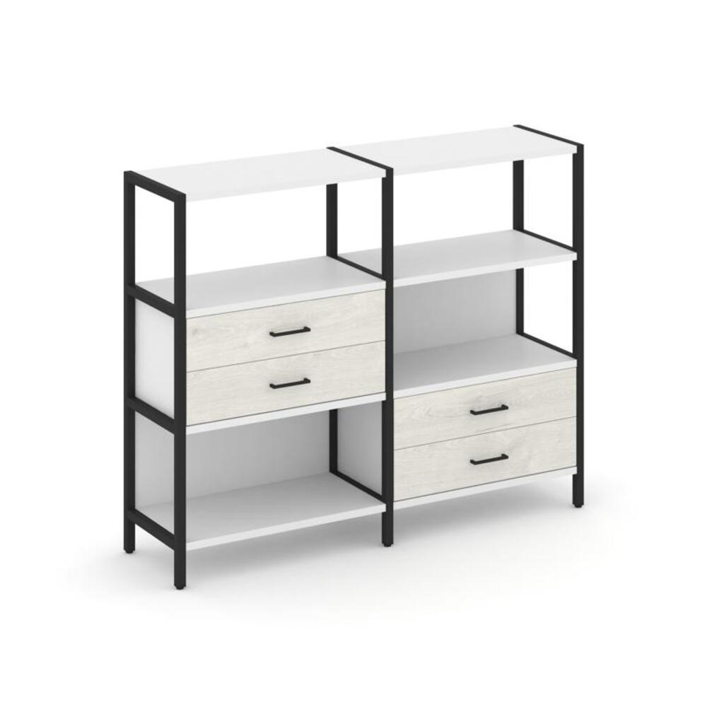 Двухсекционный стеллаж трехярусный с ящиками