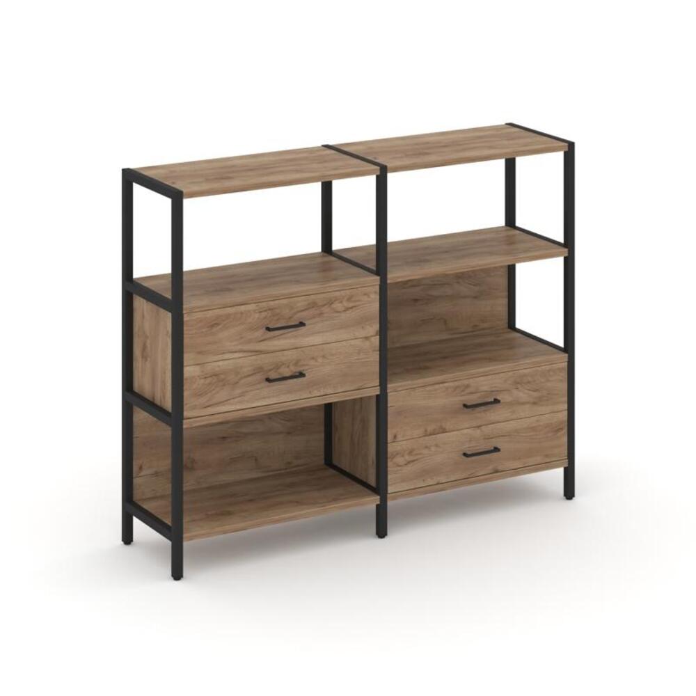 Двухсекционный стеллаж трехярусный с ящиками