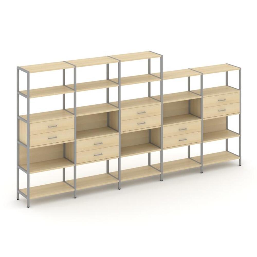 Пятисекционный стеллаж пятиярусный с ящиками