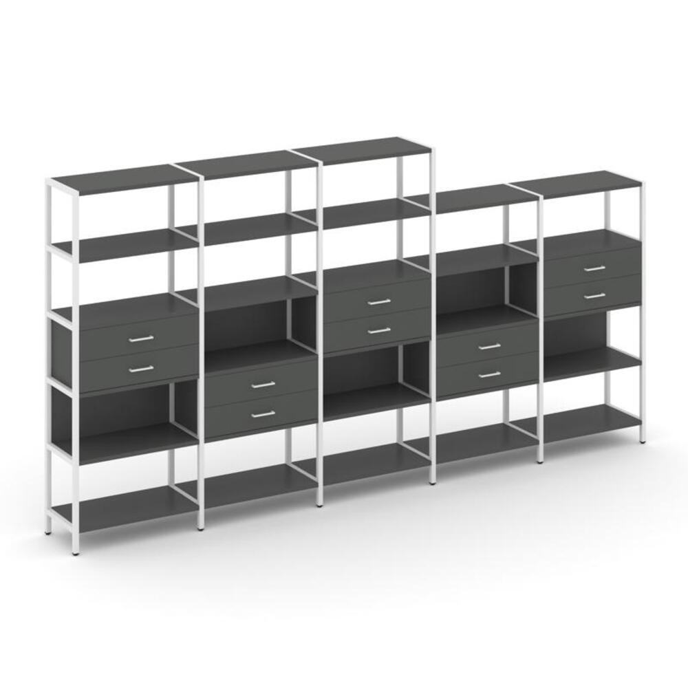 Пятисекционный стеллаж пятиярусный с ящиками