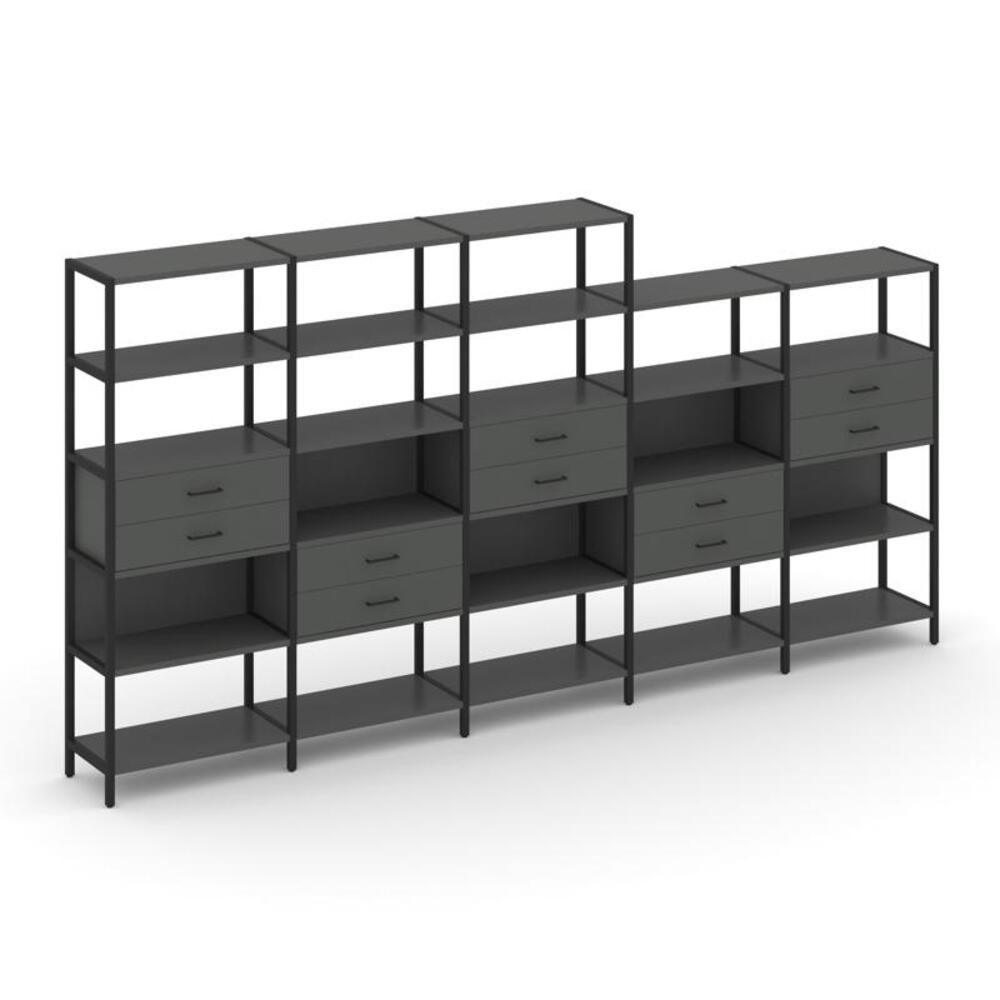 Пятисекционный стеллаж пятиярусный с ящиками