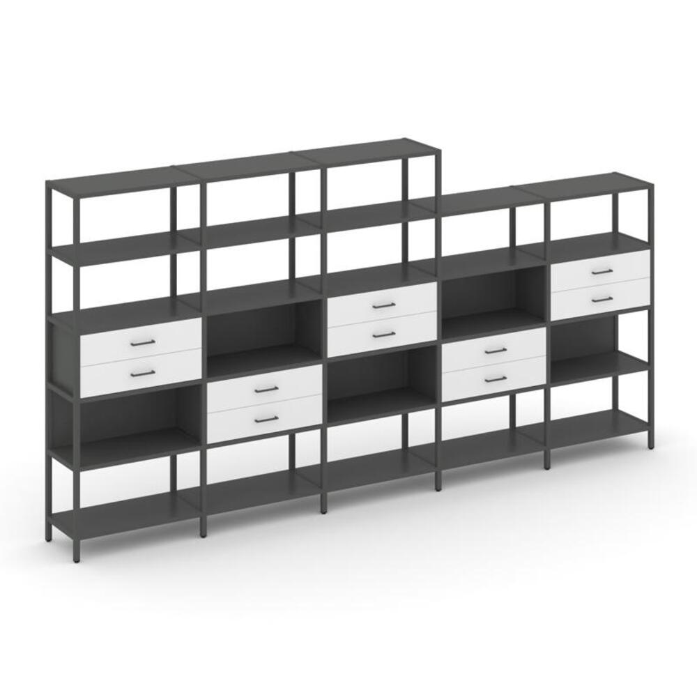 Пятисекционный стеллаж пятиярусный с ящиками