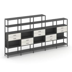 Пятисекционный стеллаж пятиярусный с ящиками