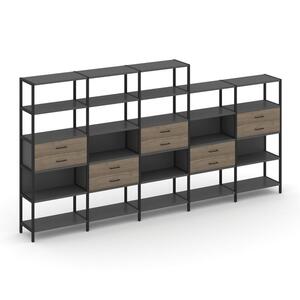 Пятисекционный стеллаж пятиярусный с ящиками