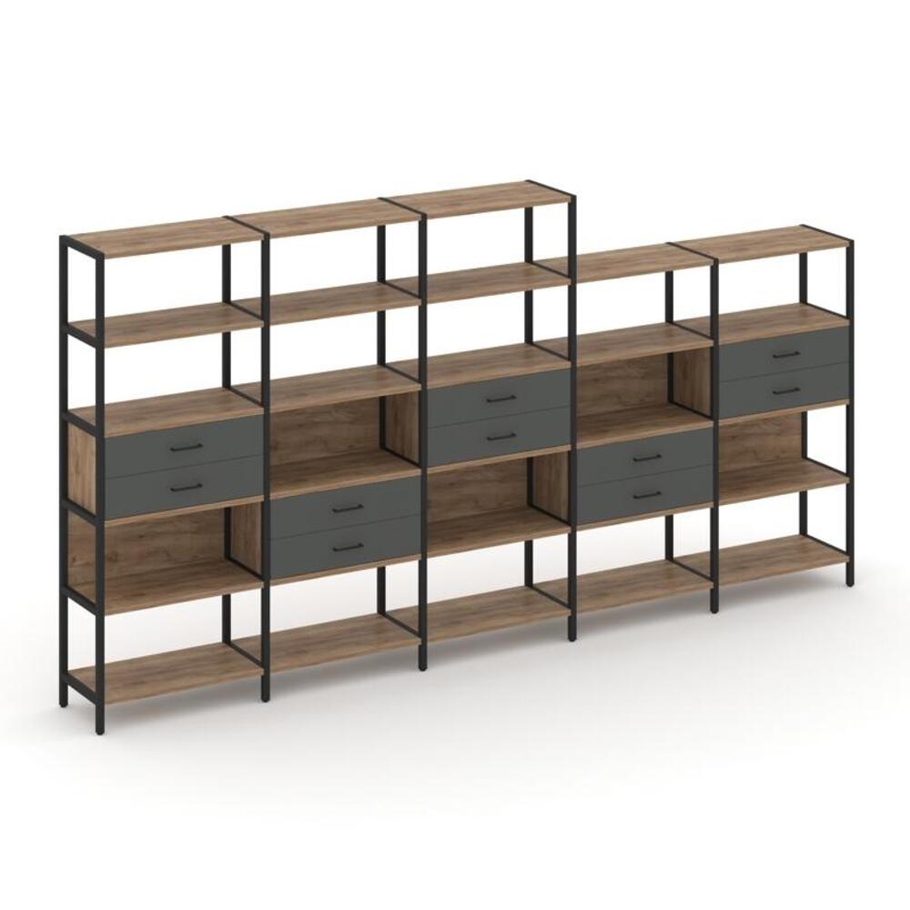 Пятисекционный стеллаж пятиярусный с ящиками