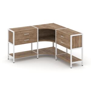 Трехсекционный угловой стеллаж двухярусный с ящиками