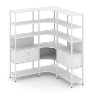 Трехсекционный угловой стеллаж пятиярусный с ящиками