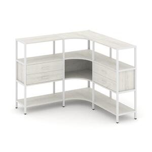 Трехсекционный угловой стеллаж трехярусный с ящиками